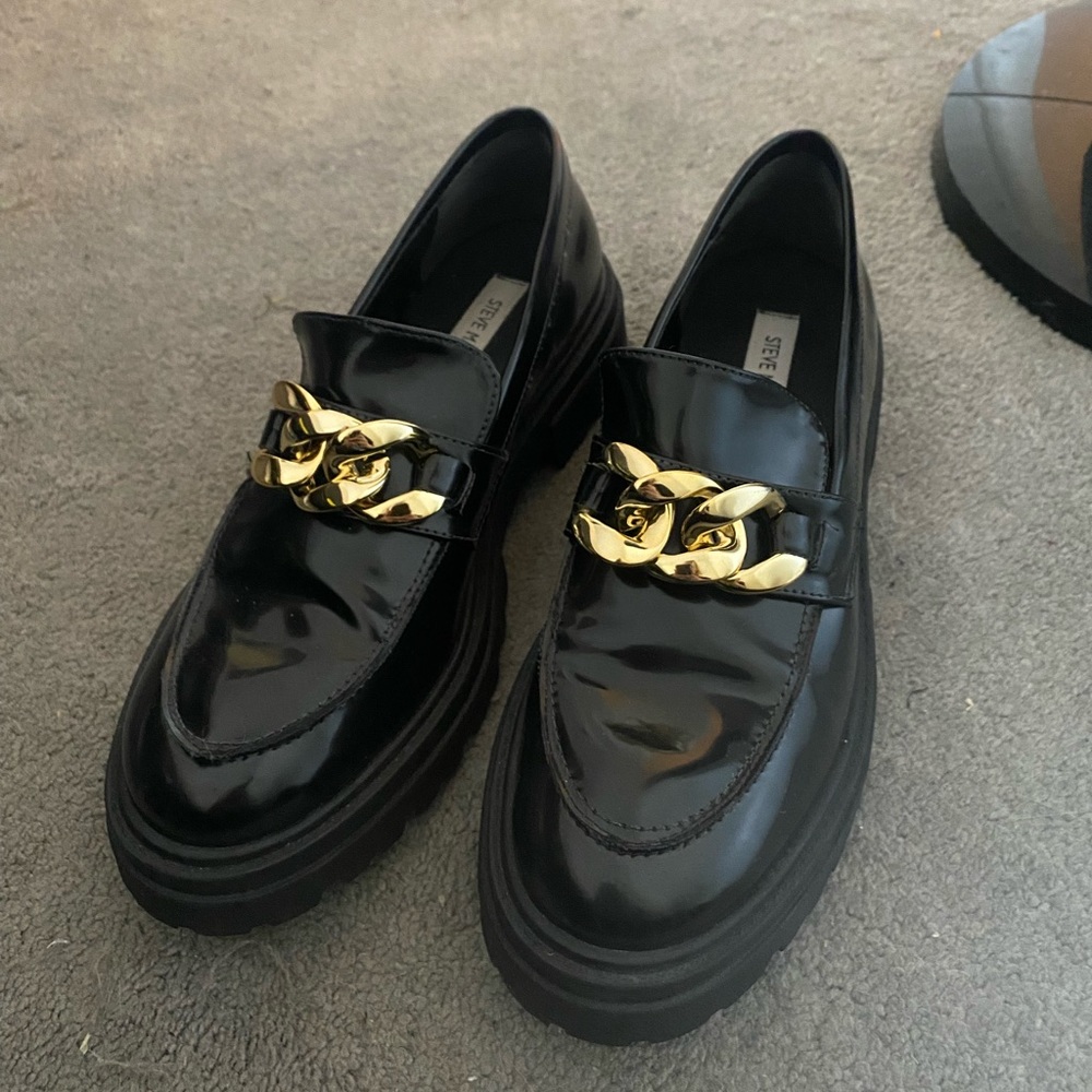 chunky platform black loafers
